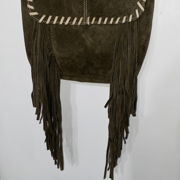 EARTHBOUND Olive Suede Crossbody Bag with Fringe - Picture 4 of 13